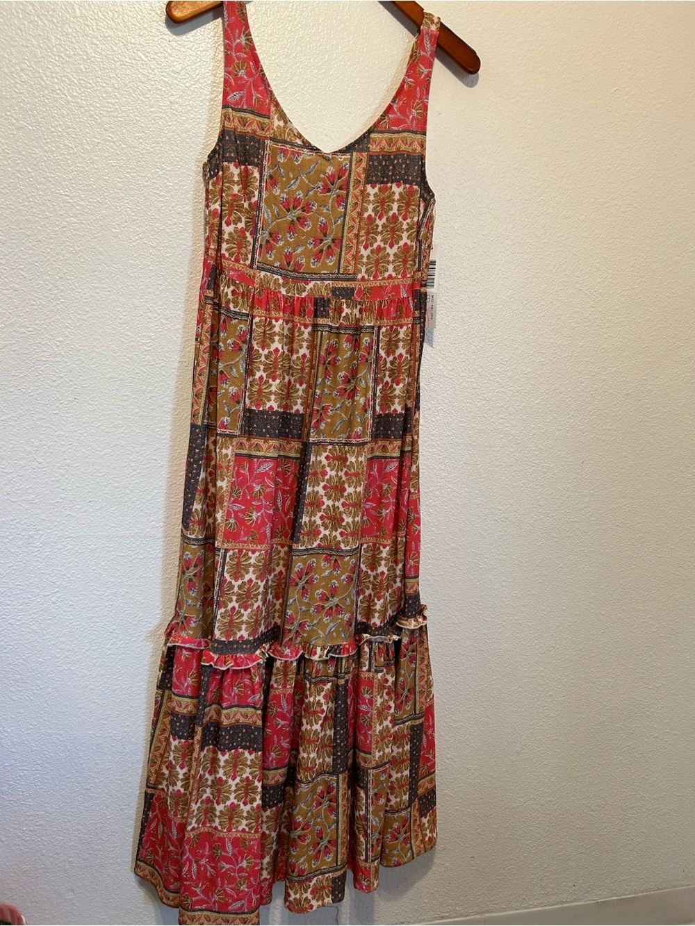 Boho Patchwork Maxi Dress in Rust and Coral
